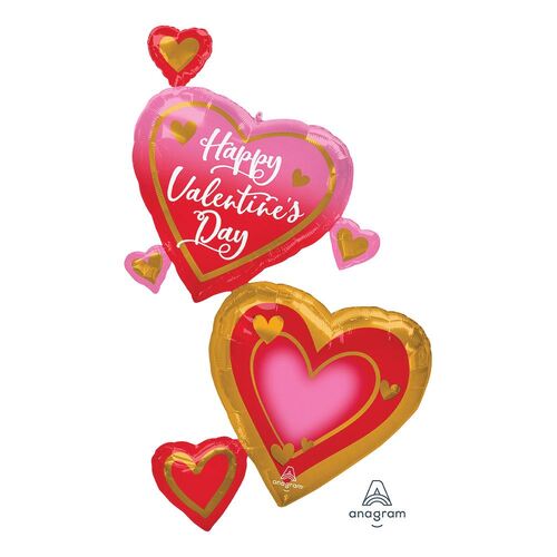 Giant Multi-Balloon Happy Valentine's Day Pink, Gold & Red Foil Balloons