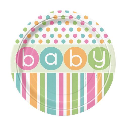 Pastel Baby Shower Paper Plates 18cm 8 Pack