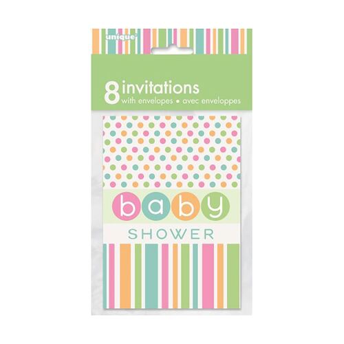 Pastel Baby Shower Invitations 8 Pack