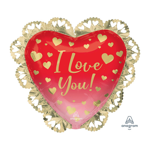 SuperShape XL I Love You Ombre & Gold Hearts Intricates Foil Balloon