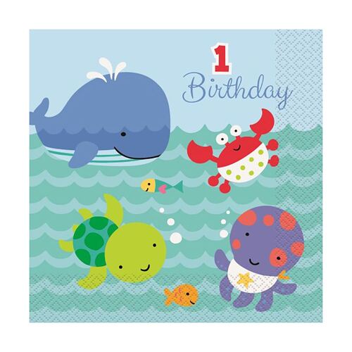 Under the Sea Pals 1st Birthday Luncheon Napkins 2ply 20 Pack