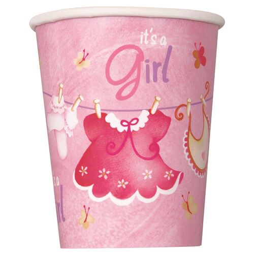 Pink Clothesline Paper Cups Paper Cups 8 Pack 270ml