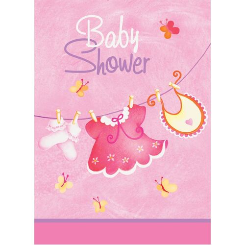 Pink Clothesline Baby Showe Invitations 8 Pack