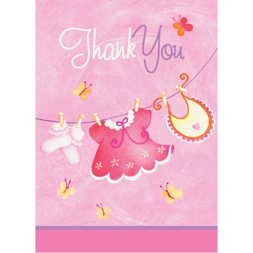 Pink ClotheslineThank You Notes 8 Pack