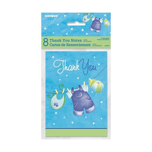 Blue ClotheslineThank You Notes 8 Pack
