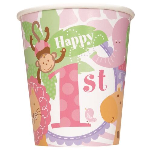 Pink Safari 1st Paper Cups 8 Pack 270ml
