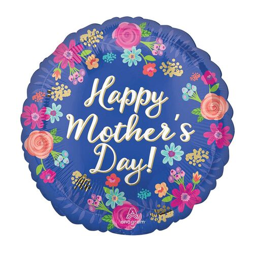 45cm Standard Happy Mother's Day Circled in Flowers Foil Balloons