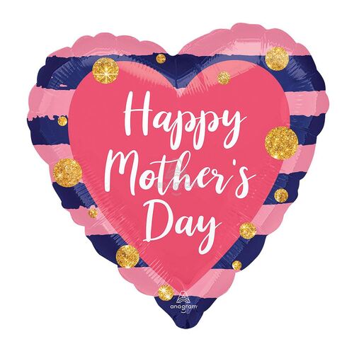 45cm Standard Happy Mother's Day Navy & Pink Foil Balloons