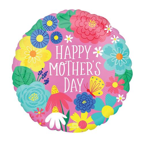 45cm Standard Happy Mother's Day Pretty Flowers in Pink Foil Balloons