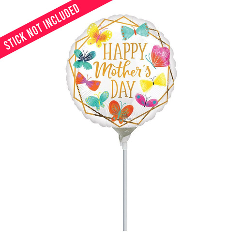10cm Happy Mother's Day Butterflies & Gold Trim Foil Balloons