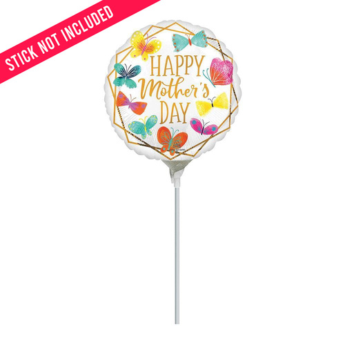 22cm Happy Mother's Day Butterflies & Gold Trim Foil Balloons