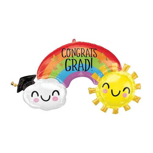 SuperShape Congrats Grad Rainbow, Cloud & Sun Foil Balloon