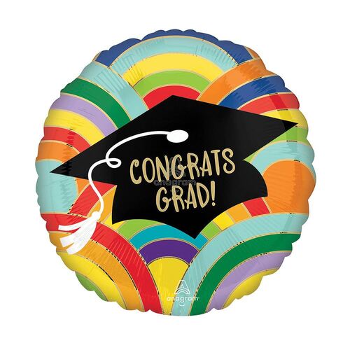 45cm Standard HX Congrats Grad Rainbows All Around Foil Balloon