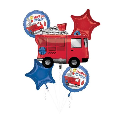 Bouquet First Responder Fire Truck Happy Birthday Foil Balloons