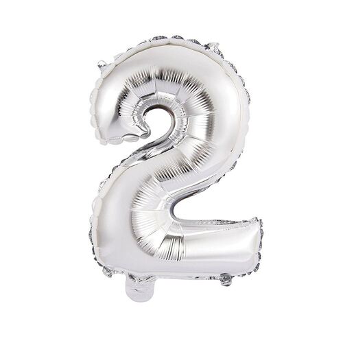 Silver 2 Number Foil Balloon 35cm