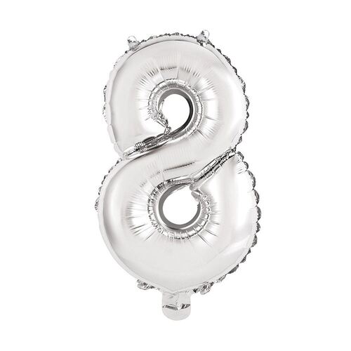 Silver 8 Number Foil Balloon 35cm