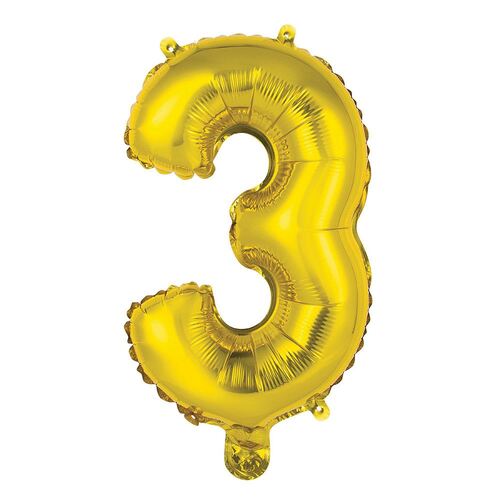 35cmGold 3 Number Foil Balloon 