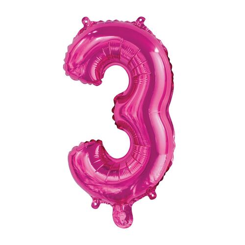 35cm Hot Pink 3 Number Foil Balloon 