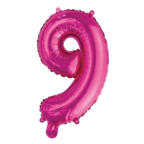 35cm Hot Pink 9 Number Foil Balloon 