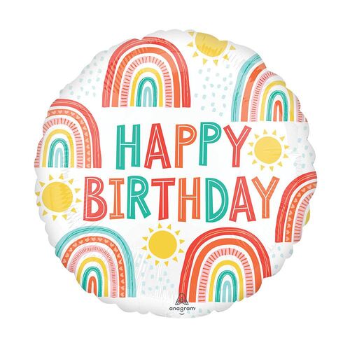 45cm Standard HX Retro Rainbow Happy Birthday Foil Balloon