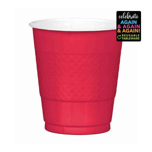 Premium Plastic Cups Apple Red 355ml 20 Pack 