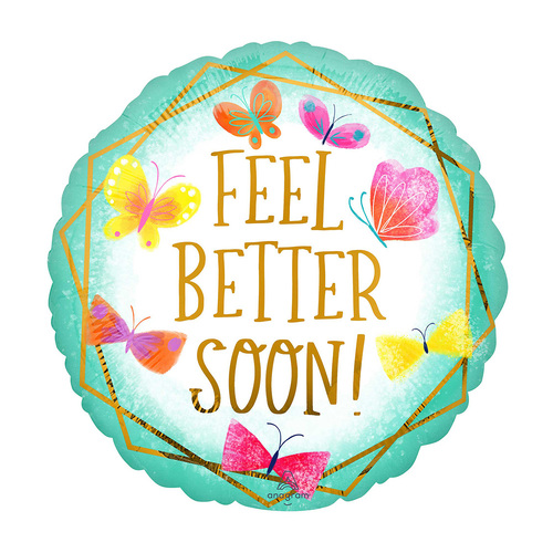 45cm Standard HX Feel Better Soon Teal & Gold Foil Balloon