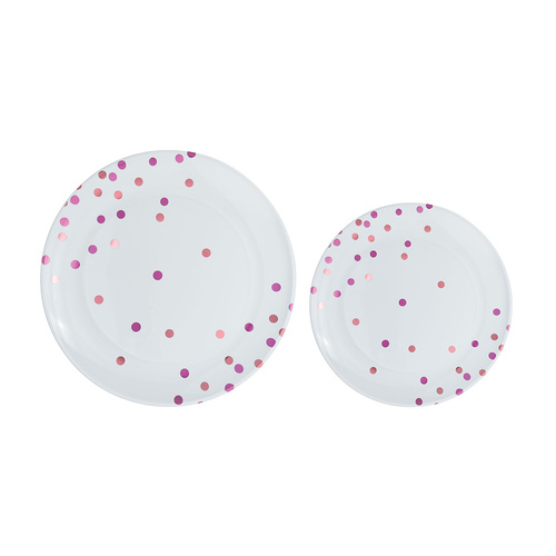 Premium Plastic Plates Hot Stamped with New Pink Dots 20 Pack