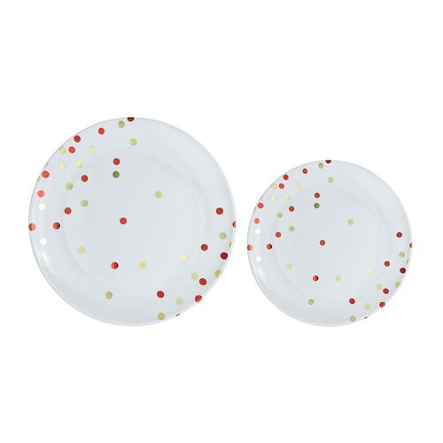 Premium Plastic Plates Hot Stamped with Apple Red Dots 26cm 20 Pack