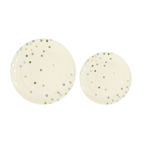 Premium Plastic Plates Hot Stamped Vanilla Creme with Dots 20 Pack