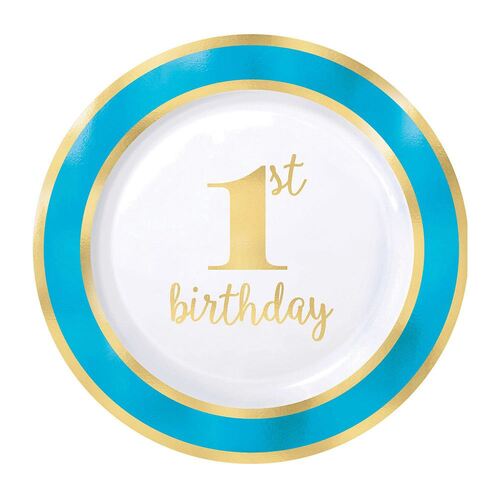 1st Birthday Blue Plates Hot Stamped 19cm 10 Pack