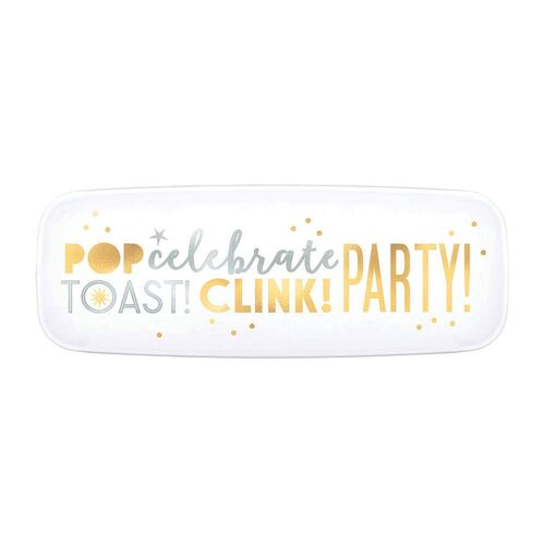 New Year's Pop Celebrate Toast Clink Party Serving Platter Hot Stamped Plastic