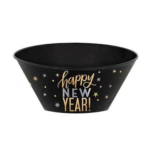 Happy New Year Plastic Serving Bowl Black, Gold & Silver Hot Stamped