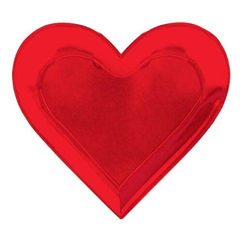 Heart Shaped Metallic Foil Red Plates 26cm 8 Pack