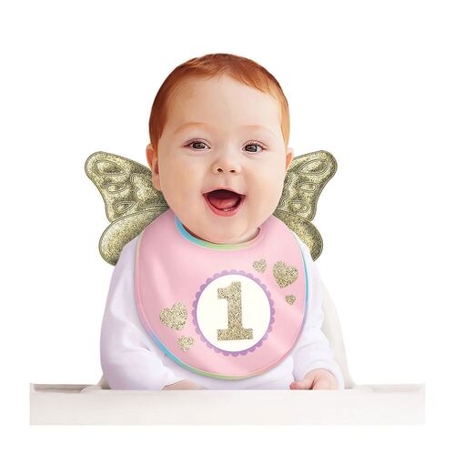 1st Birthday Girl Bib with Wings
