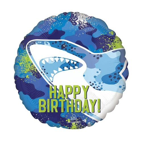 45cm Standard HX Shark Happy Birthday Foil Balloon