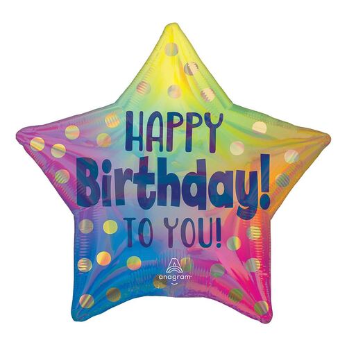 45cm Standard Happy Birthday To You Gold Dots Holographic Star Foil Balloons