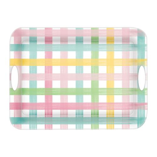 Spring Gingham Melamine Tray with Handles