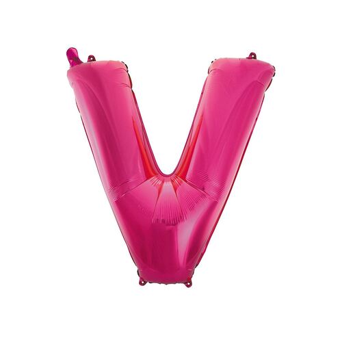 Hot Pink V Letter Foil Balloon 86cm 