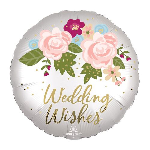 45cm Standard Satin Infused Wedding Wishes Floral Foil Balloons