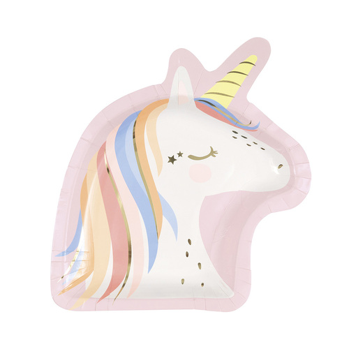 Dainty Unicorn Foil Stamped Unicorn Shaped Paper Plates 23cm 8 Pack