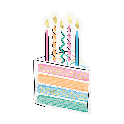 Rainbow Birthday Sweets Foil Stamped Cake Shaped Guest Napkins 3ply 16 Pack