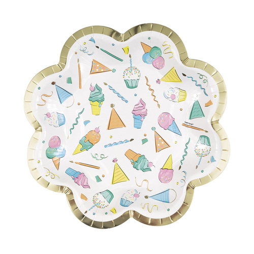Rainbow Birthday Sweets Foil Stamped Flower Shaped Paper Plates 22cm 8 Pack