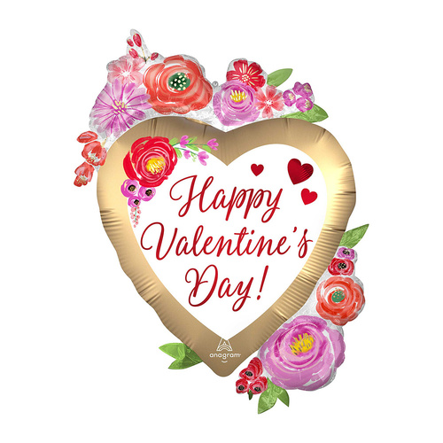 SuperShape XL Happy Valentine's Day Satin Watercolour Floral Foil Balloon
