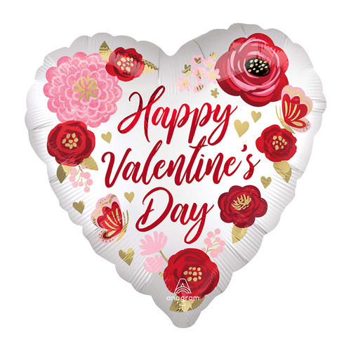 Jumbo HX Happy Valentine's Day Satin Painted Flowers Foil Balloon
