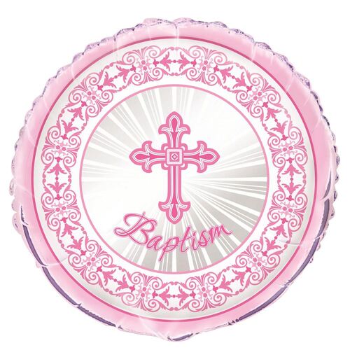 45cm Radiant Cross Pink Baptism  Foil Balloon - Packaged