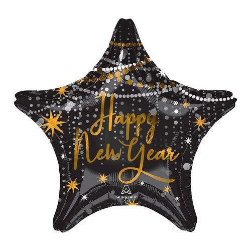 45cm Standard XL Happy New Year Midnight Hour Star Foil Balloons