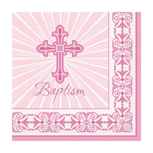 Rad Cross Pink Baptism Luncheon Napkins 2ply 16 Pack