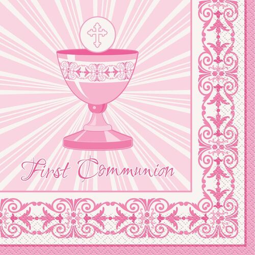Rad Cross Pink First Communion Luncheon Napkins 2ply 16 Pack