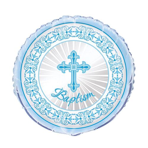 45cm Radiant Cross Blue Baptism  Foil Balloon - Packaged