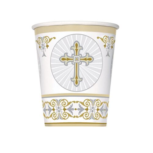 Radiant Cross Gold & Silver Paper Cups 8 Pack 270ml